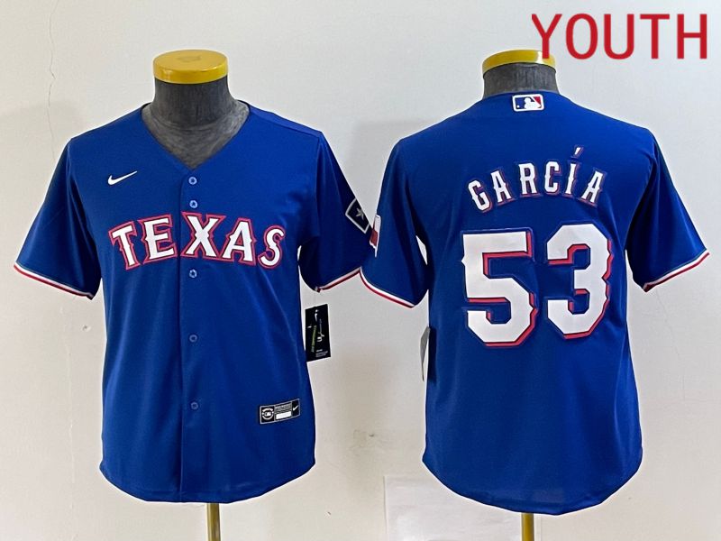Youth Texas Rangers 53 Garcia Blue Game Nike 2023 MLB Jersey style 9